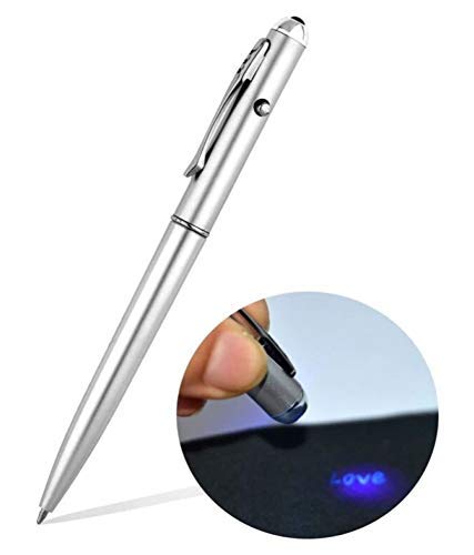 Image of Invisible Ink Magic Ball Point Pen With UV LED Light at back (Silver)