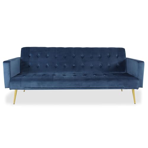 Menzzo Canapé Convertible Clic‑Clac Justy – Velours Bleu, Canapé 2 Places Design et...