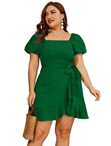 Image of Sampeel Womens Summer Dresses Square Neck Puff Sleeve Tie Waist Short Dress