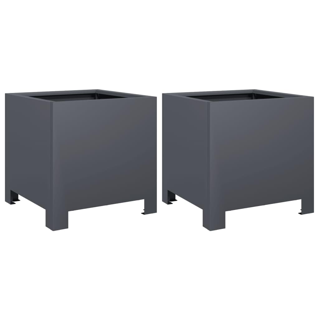 vidaXL Garden Planters 2 pcs, Plant Pot for Patio Balcony Terrace, Flower Pot for Flower Herb Plant, Outdoor Planter Box, Anthracite Steel