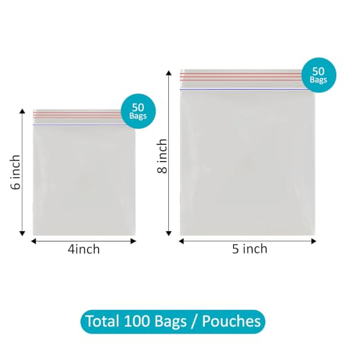 Image of Shalimar Ziplock Pouch | Ziplock /Zipper Bag | 4x6 Inches (50 Pcs), 5x8 Inches (50 Pcs) Total 100 Pcs | Multi-Purpose Storage Bag | Reusable & Reclosable With Zipper | Color - Natural