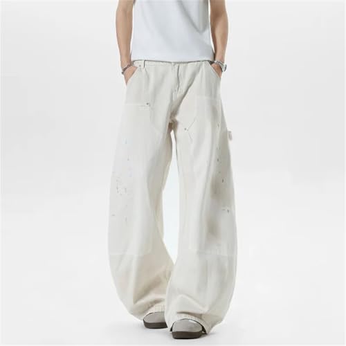 Men’s Niche Design Denim Pants, Splash-Ink Contrast Color, Patchwork Wide Leg Curved-Knife Jeans3