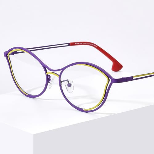 Image of FONEX Colorful Pure Titanium Glasses Frame Women Retro Round Eyeglasses