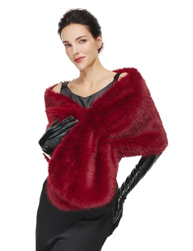Women 1920s Faux Fur Shawl Wrap Stole Shrug Winter Bridal Wedding Scarf Party Cover Up for Evening Dresses