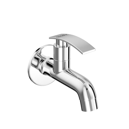 Image of GLOXY Premium Bib Cocke Short Body with Chrome Finish - Short Body Wash Basin Tap Delight Lever with Wall Flange - Bib Cock Tap for Kitchen Sink, Bathrooms, Gardens - 10 Years Warranty