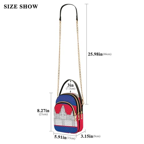 Cambodia Flag One Shoulder Purse Women Print Cell Phone Wallet Chain Purse Quilted Zipper Ladies Clutch Satchel3
