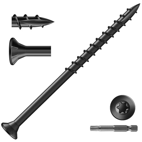 Image of #9 x 3 Inch Deck Screws (69Pcs) 1lb. Exterior Wood Screws. Carbon Steel, Black, Flat Head, Rust Resistant epoxy Coated, with T25 Star Bit