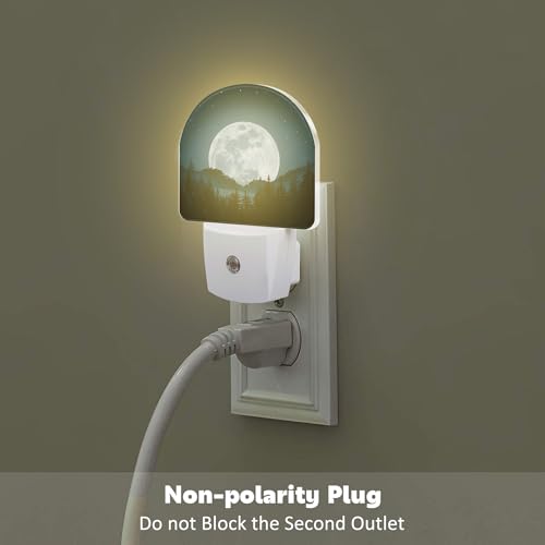 Image of Full Moon and Misty Forest Night Light Plug into Wall, Starry Sky and Forest Dusk to Dawn Night Light,0.5w Energy Saving Sleep Friendly Nightlights for Kids Boys Girls Home Decor