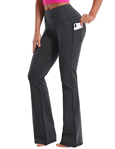 Image of BUBBLELIME 29 inch /31 inch /33 inch /35 inch /37 inch Women High Waist Bootlegs Yoga Pants Tummy Control Bootcut Workout Flared Out Pockets