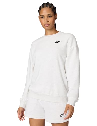 Nike Women's Sportswear Club Fleece Loose Crew-Neck Sweatshirt, Birch Heather/Black, Large