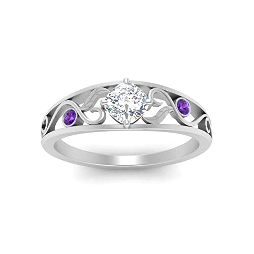 Image of Choose Your Gemstone Nature Inspired Compass Point Ring 925 Sterling Silver Cushion Shape Side Stone Engagement Rings Lightweight Office Wear Everyday Gift Jewelry US Size 4 to 12