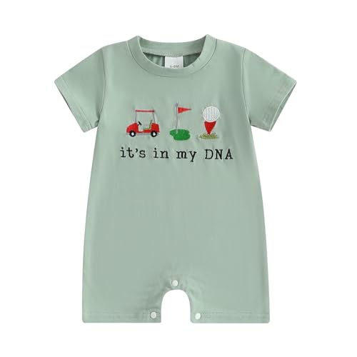 Image of mlpeerw Baby Boy Girl Summer Clothes Short Sleeve Golf/Baseball Embroidery Romper Jumpsuit Cute Newborn One-piece Outfit