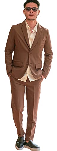 [キャバリア] メンズ ユニセックス 上下 セットアップ テーラードジャケット ロングパンツ ストレッチ CASH21-02 46(L) BRN(ブラウン)