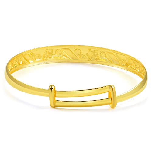 CHOW SANG SANG Chinese Gifting Collection 999.9 24K Gold Price-by-Weight Gold Longevity & Good Fortune Bangle for Tiny Size Gift, Adjustable size3
