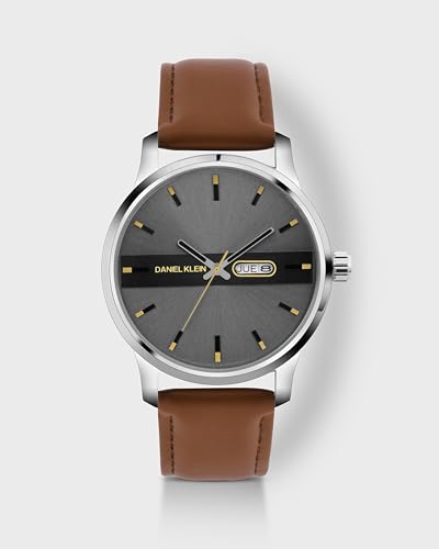 Image of Daniel Klein Tan Brown Leather Strap Day Dated Men's Analog Watch - Dk.1.14024-1
