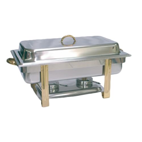 A-to-Z Supply SLRCF0833GH Chafer, 8 Quart, Full-Size, Oblong, dripless Water pan, Lift-Off lid, Fuel Holder and Plate, Gold Handles and Support Beams, Stainless Steel
