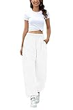Pink Queen Women's Casual Lounge Pants High Waist Active Joggers Sweatpants Trousers White L