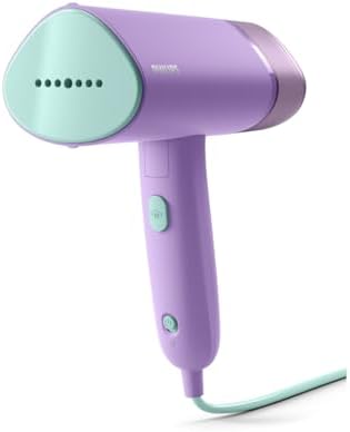 Philips 3000 Series Handheld Steamer - 1000W, 20 g/min Steam, Detachable 100ml Water Tank, Plastic Plate, Storage Pouch Included, 650 g Light Weight, Purple (STH3010/30)