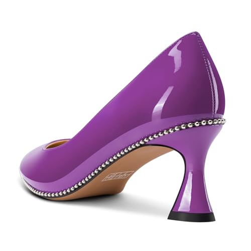Image of TNYNFBEB Womens Kitten Heel Pointed Toe Pumps Slip-on Sliver Beaded Prom Wedding Dress Basic Classic Patent Leather Summer 2.6 Inches Heels