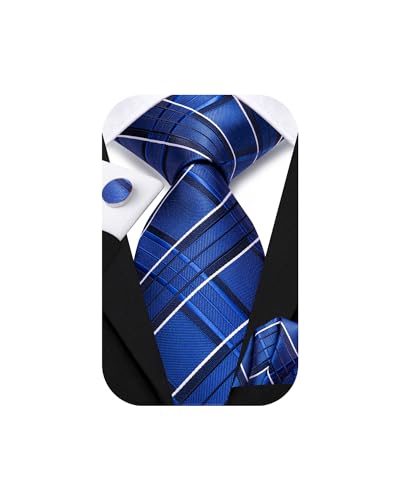 Image of Hi-Tie Mens 70inches Tie Set Extra Long Necktie for Men Cufflinks Handkerchief Big Tall Men Business Wedding
