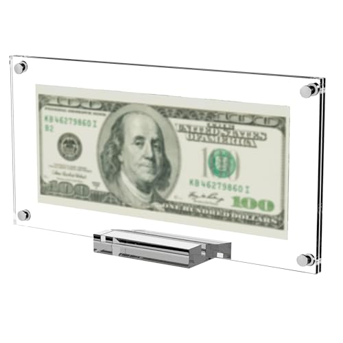 Boloyo Acrylic Dollar Bill Display Frame, 7.5 inch 1PC Clear Tabletop Currency Paper Money Display Stand Holder Easel Base Protector for Collectors