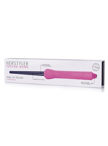 Herstyler Baby Curls Small Curling Wand - Mini Curling Iron - 1/2 to 3/4 Tapered - Small Barrel - Skinny - Pink