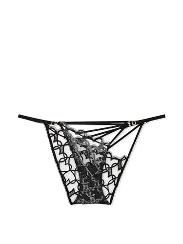 Victoria's Secret Braga de bikini con cordón ajustable y bordado de corazón, color negro, Negro, M
