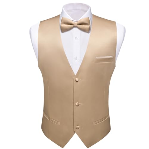 Image of Barry.Wang Mens Suit Vest Bow Tie Set 4PCS Formal V-neck Slim Fit Casual Solid Color Waistcoat Wedding Party Tuxedo
