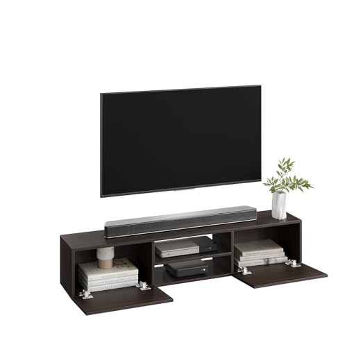 Image of FURNEASER Sasia Modern Wall Mounted TV Unit for 32 /42 /55 Inch TV | Floating Entertainment Unit with Storage | Engineered Wood TV Cabinet for Living Room | TV Stand with Doors (Wenge)