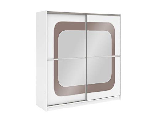 Preisvergleich Produktbild Furniture24_eu Kleiderschrank Schwebetürenschrank Schlafzimmerschrank MEDIOLAN (Weiß Matt / Nußbaum Glas / Spiegel)