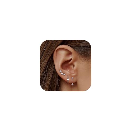 JeweBella 3 Paires Boucles d'oreilles Argent 925 pour Femme Plaquée Or 14 Carats Petites Clou...