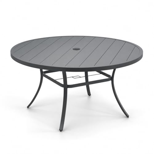 Image of VICLLAX 53 inch Outdoor Round Patio Table for Lawn Garden, All Weather Metal Round Patio Dining Table with Adjustable Umbrella Hole, Patio Table for 8 Person, Grey