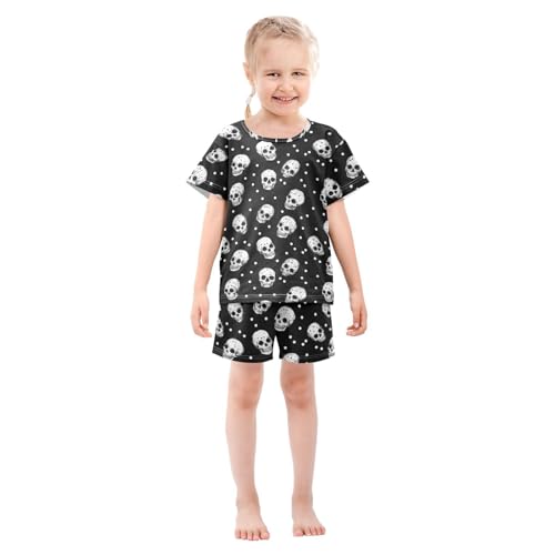ALAZA Skulls and Polka Dots Pajama Set Short Sleeve Sleepwear Soft Lounge Nightwear3