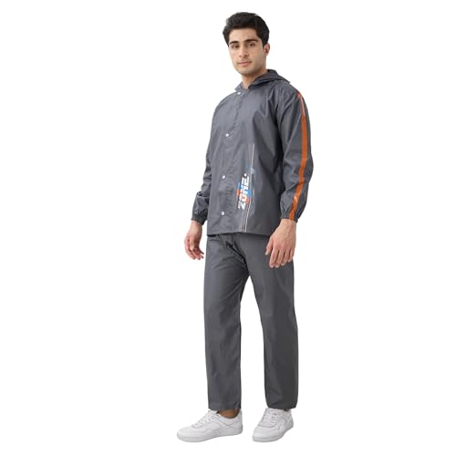 Image of Citizen Designer Rain Suit for Men, Special Slub Rubberized Fabric, Heavy PVC Coating, Heavy Duty Zipper, Reflective Back Print, Inbuilt Cap, Elastic Cuff, Designer Tapping Series