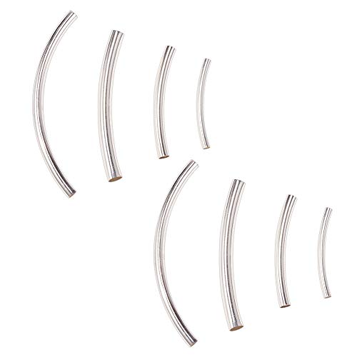 PH PandaHall 220pcs 4 Sizes Noodle Tube Beads Silver Long Curved Tube Noodles Beads Brass Tube Spacer Beads for DIY Jewelry Making(50mm, 40mm, 30mm, 25mm)