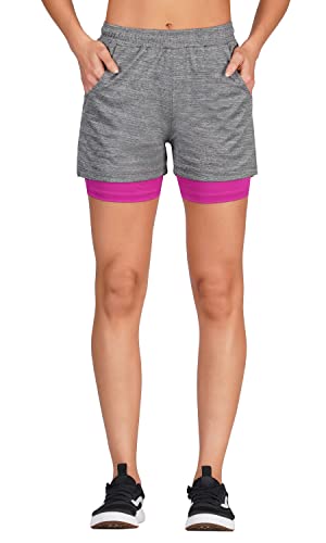 Image of GYMIFIC Womens Dual Layer Gym Shorts for Women | Quick Dry Running Sports Shorts with Compression Inner Layer & Side Pockets | Workout Activewear