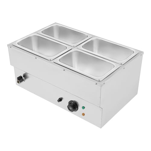 SHZICMY 4-Pan Commercial Food Warmer, 4 * 4.2QT Capacity Electric Steam Table, 600W Commercial Grade Stainless Steel Buffet Bain Marie Food Warmer Steam Table for Catering and Restaurants