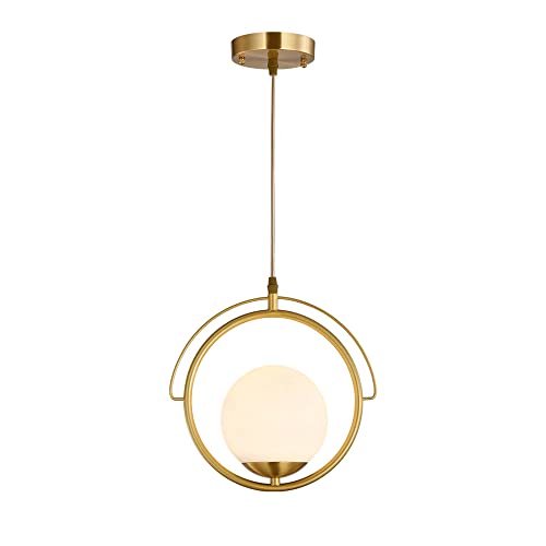 Plafonnier de la tête étanche boule verre blanc et suspension cuivre