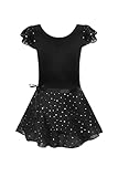 EQSJIU Ballet Leotards for Girls Black 5-6x Size 5-6 6-7 Years Old with Cover Sequins Sparkly Dance Dresses Skirted Leotard Outfits Bodysuits Unitard Ballet Leotards for Toddler Girls