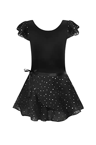 Image of EQSJIU Ballet Leotards for Girls with Removable Skirt Combo Tie Ruffle Sleeve Ballet Dance Dress Outfit 2-12 Years