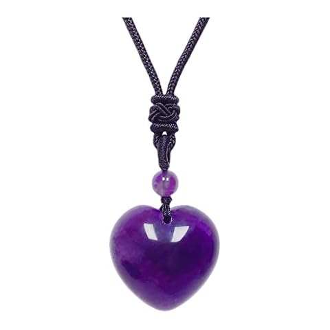 EDEN'S CALL Handcarved Crystal Stone Heart Pendant Necklace for Women Love Healing Quartz Pendant with Adjustable Cord, Amethyst Cover