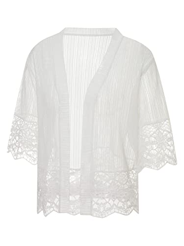 Women Casual Lace Crochet Cardigan Short Sleeve Sheer Cover Up Jacket Ruffle Open Front Blouse Tops Summer Kimono Cardigans2