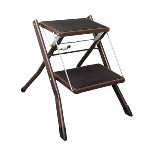 MERISHOPP Folding 2-Step Step Stool Double Pedal Ladder for Bathroom Cleaning Painting Brown