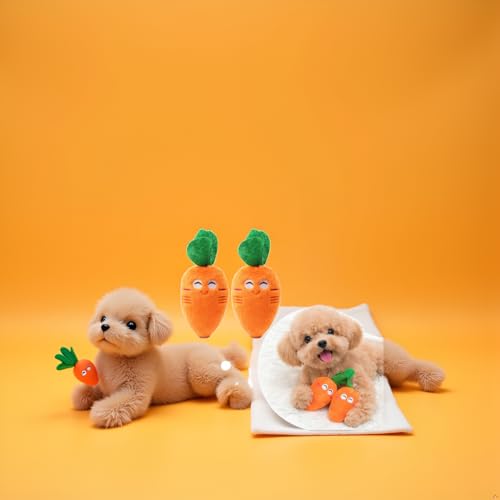 Pack de 2 juguetes de peluche suave con diseño de zanahoria para perros y gatos miniatura 2
