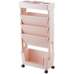 Estanterias Moviles Mecalux Estantería móvil de varios niveles, estantería giratoria extraíble de plástico con ruedas, estantería móvil de gran capacidad para el escritorio de la escuela (rosa)
