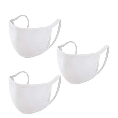 UNIME 3 Pack Cotton Mouth Mask Anti Dust Mouth Mask,Unisex White Face Mask Reusable Fashion Mask Anime Face Mask Washable Mask Reusable Mask for Cycling Camping Travel for Adults Men Women