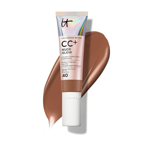 Image of IT Cosmetics CC+ Nude Glow SPF 40 - Medium Coverage Foundation, 2% Niacinamide + Hyaluronic Acid Brightening Glow Serum, Lightweight Up to 24H Hydration, Normal to Dry & Mature Skin - 1.08 fl oz