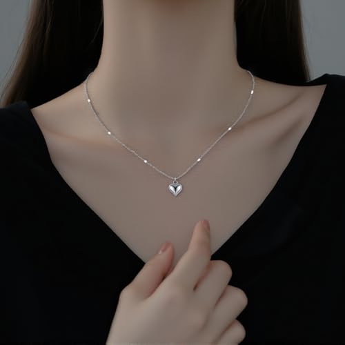SLUYNZ Solid 925 Sterling Silver Love Heart Choker Necklace for Women Teens Simple Sweet Heart Pendant Necklace3