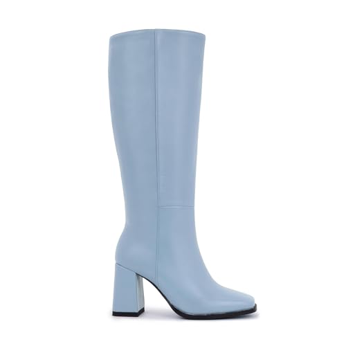 Image of Knee High Boots for Women - Wide Calf Boots with Zipper, Square Toe Tall Leather Boots, Chunky Heel Fashion Long Boots