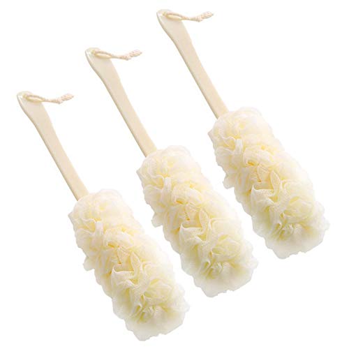 3 Pack Long Handle Bath Shower brush, Soft Nylon Mesh Back Scrubber for Shower, Exfoliating Luffa Bath Sponge Shower Brushes for Your Back (Beige)